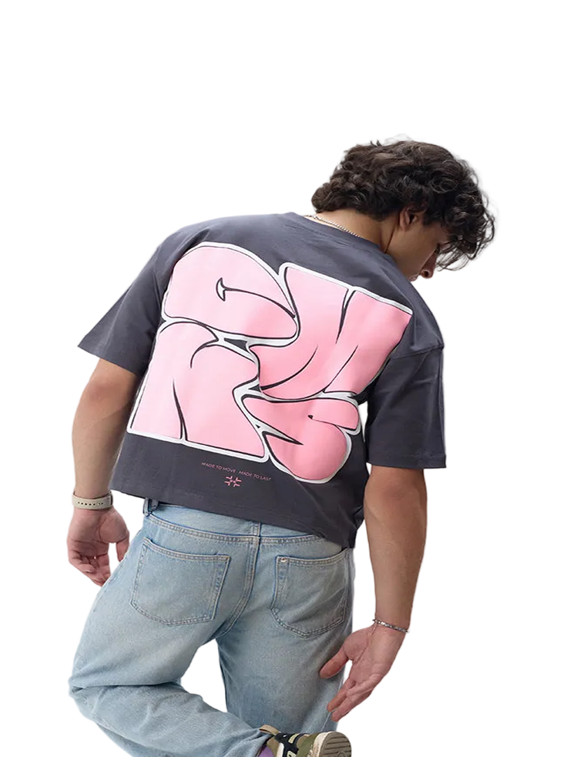 Boxy Fit T-Shirt GRAY/PINK PUFF