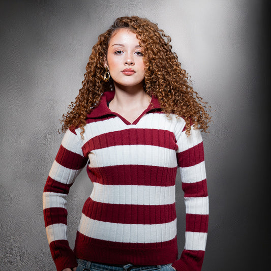 Burgundy Ribbed Polo For Her