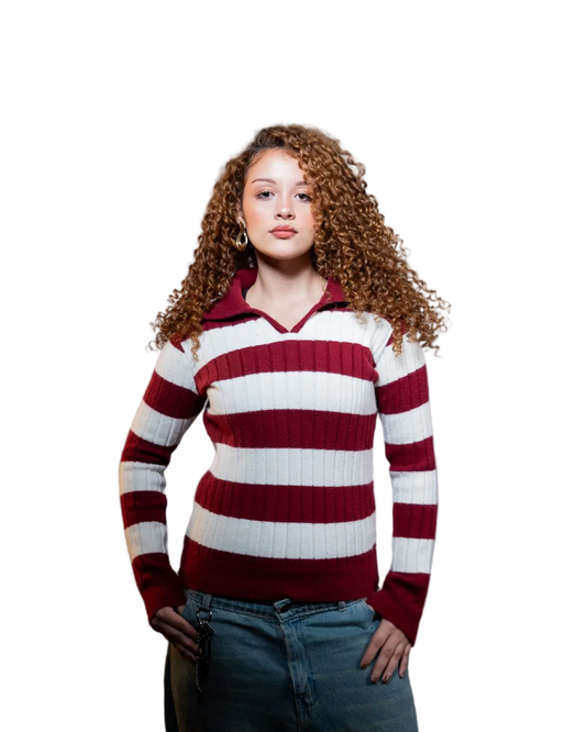 Ribbed polo - BURGANDY