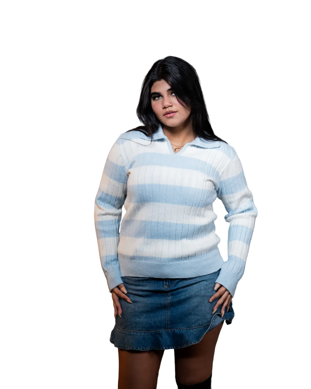 Ribbed polo - BABY BLUE